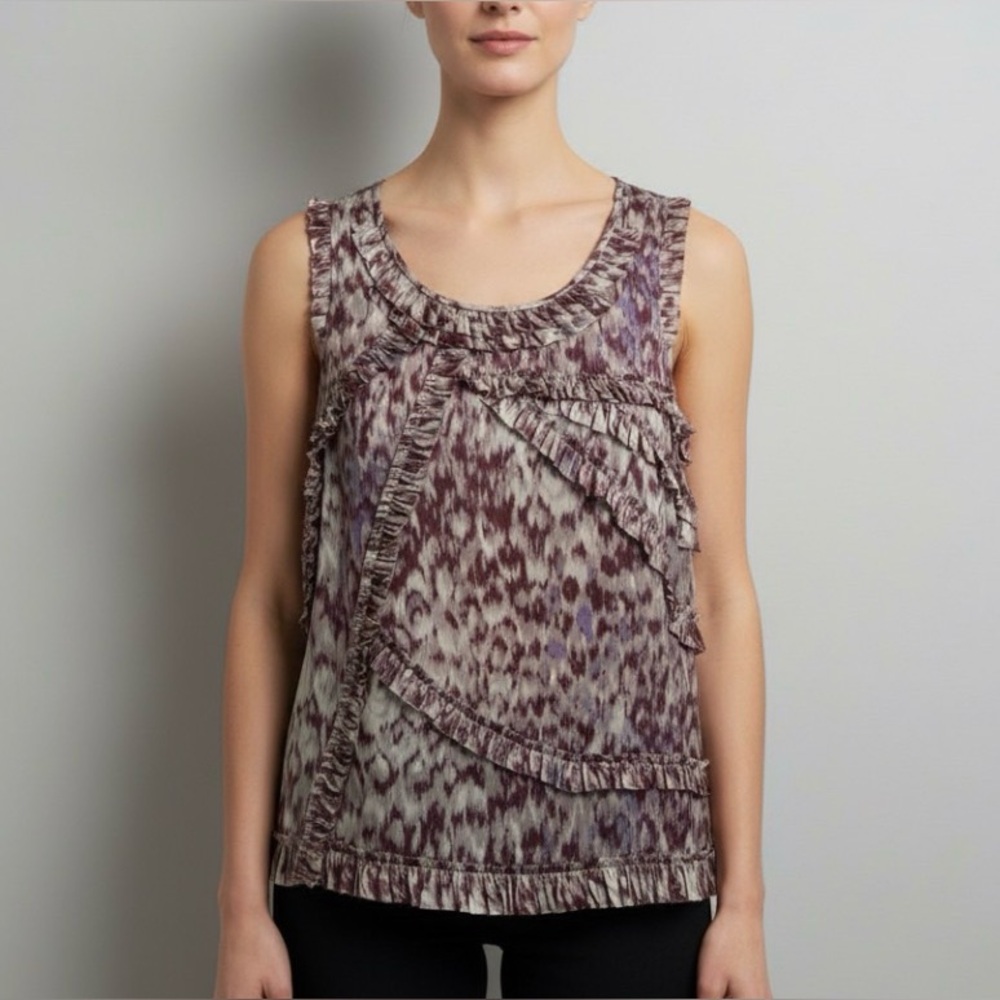 NWOT J.Crew Purple Leopard Print Silk Ruffle Blouse size US6